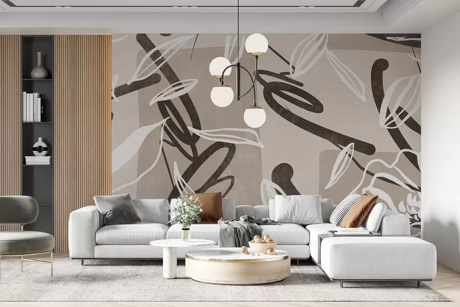 wall murals Модеран и минималистички дизајн са апстрактном текстуром са цветним елементима у неутралној беж палети боја w08888