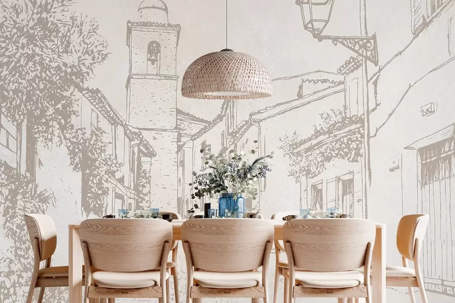 wall murals Градска улица, лепа архитектура, зграде, медитеранске, беж боје w03346