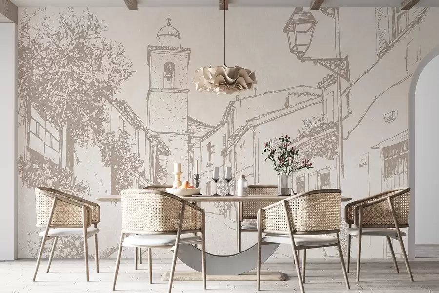 wall murals Градска улица, лепа архитектура, зграде, медитеранске, беж боје w03346