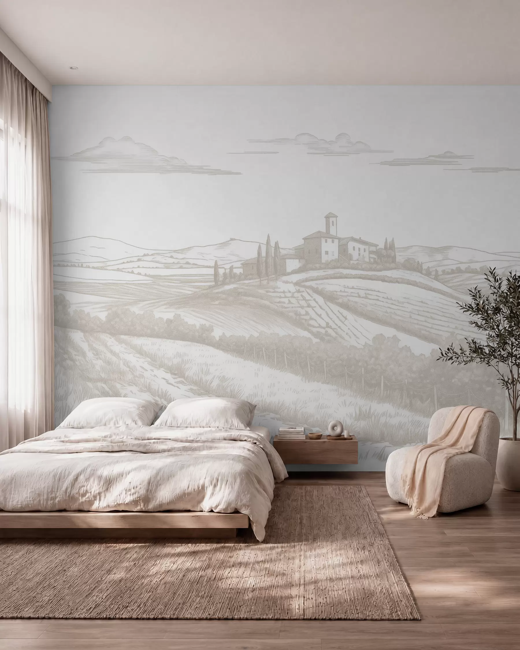 wall murals Тоскански пејзажи, Италија, виногради, природа, стари замак, беж боје w03349