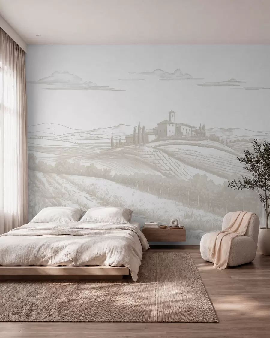 wall murals Тоскански пејзажи, Италија, виногради, природа, стари замак, беж боје w03349
