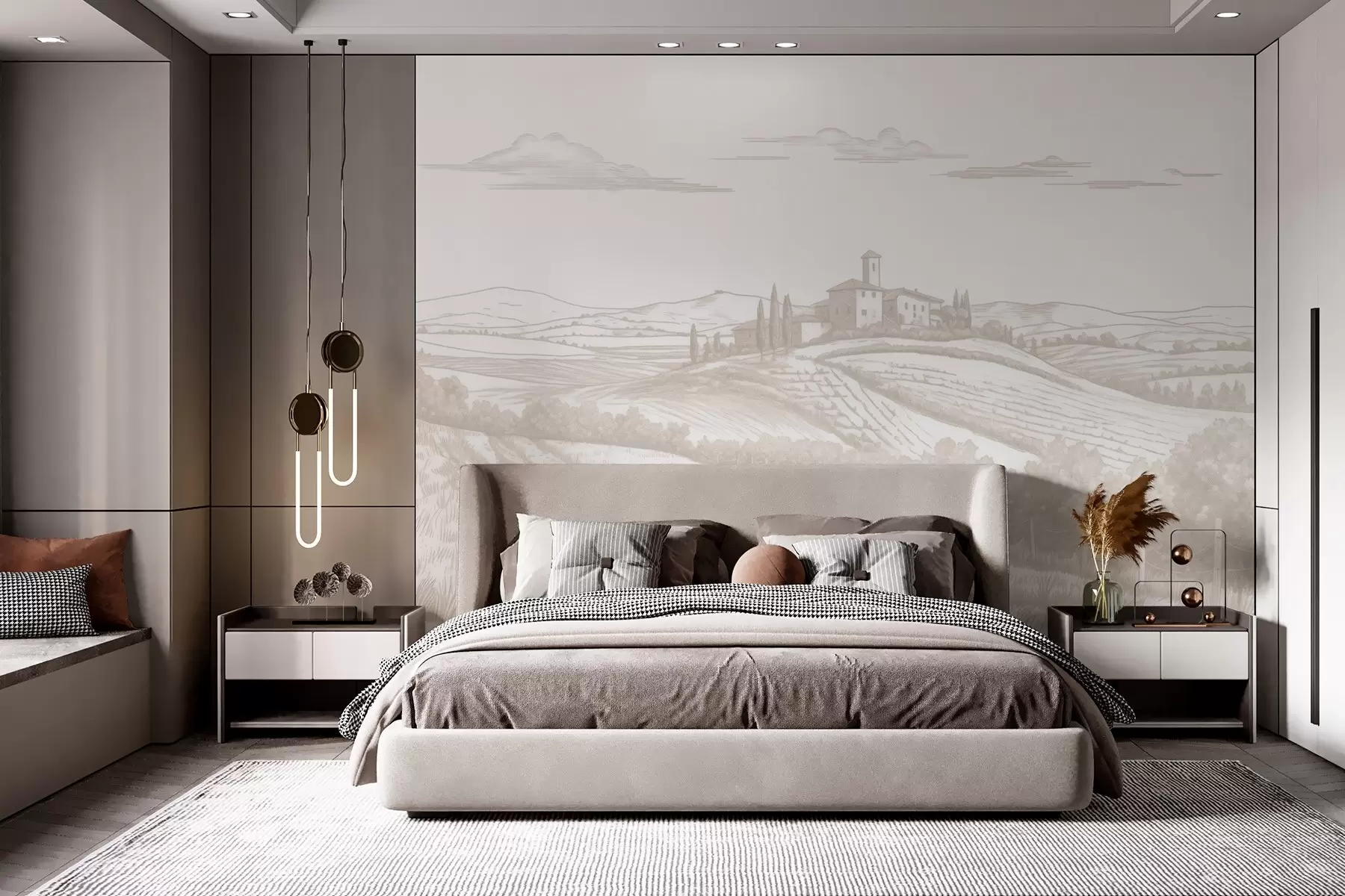 wall murals Тоскански пејзажи, Италија, виногради, природа, стари замак, беж боје w03349