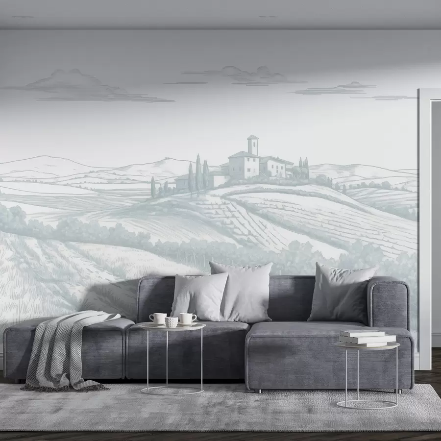 wall murals Тоскански пејзажи, Италија, виногради, природа, стари замак, плаве боје w03349v1