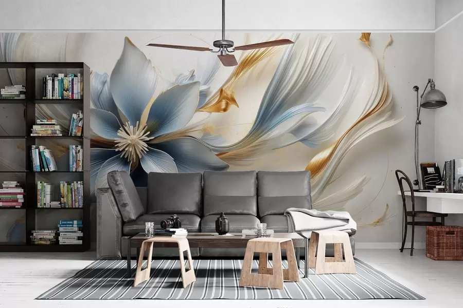 wall murals Велики плави цвет са апстрактним линијама w08903