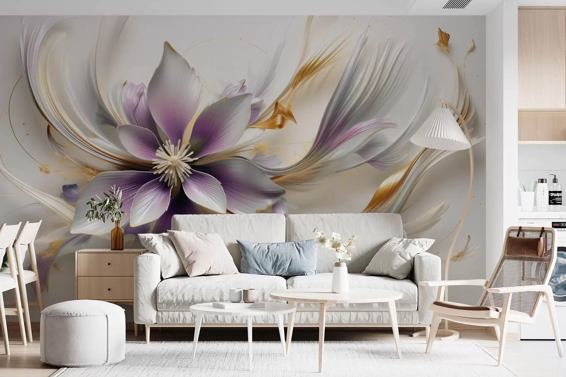 wall murals Велики јоргован нежни цвет са апстрактним линијама w08903v1