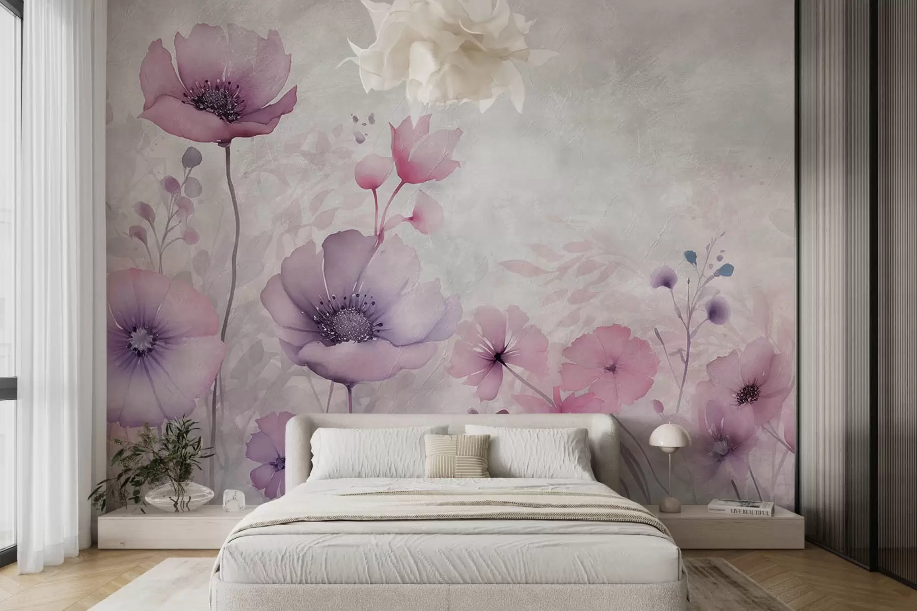 wall murals Прозирно цвеће на бетонској позадини w08908