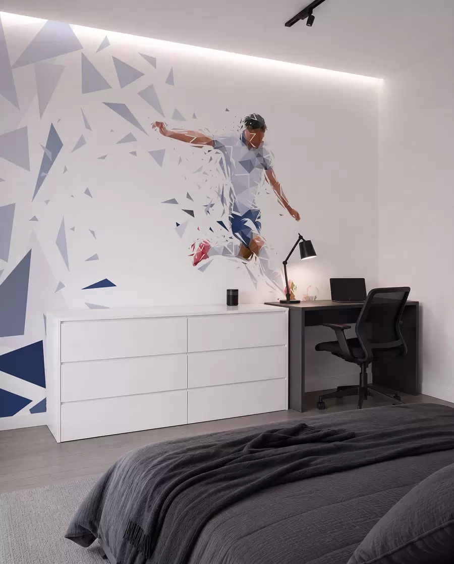 wall murals Динамичан фудбалер у лов-поли стилу, удара лопту w03289