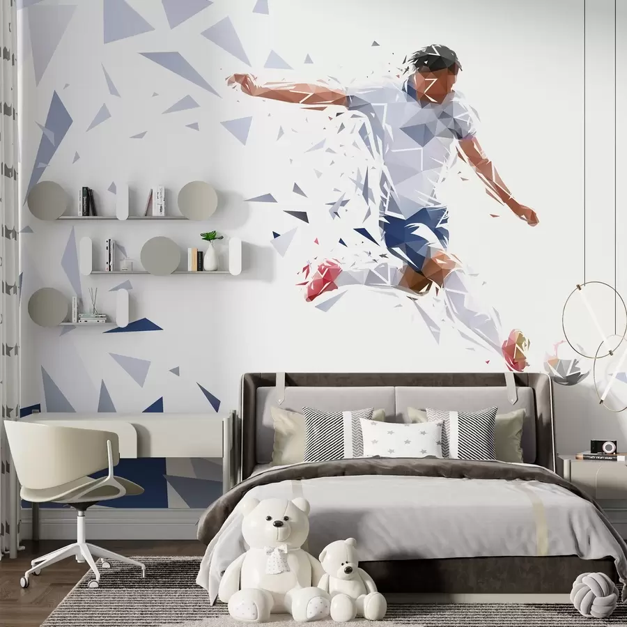 wall murals Динамичан фудбалер у лов-поли стилу, удара лопту w03289