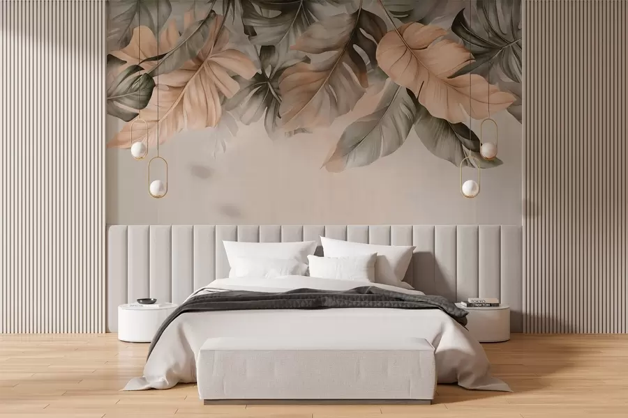 wall murals Тропско лишће које виси са врха, на текстурираној позадини w03290