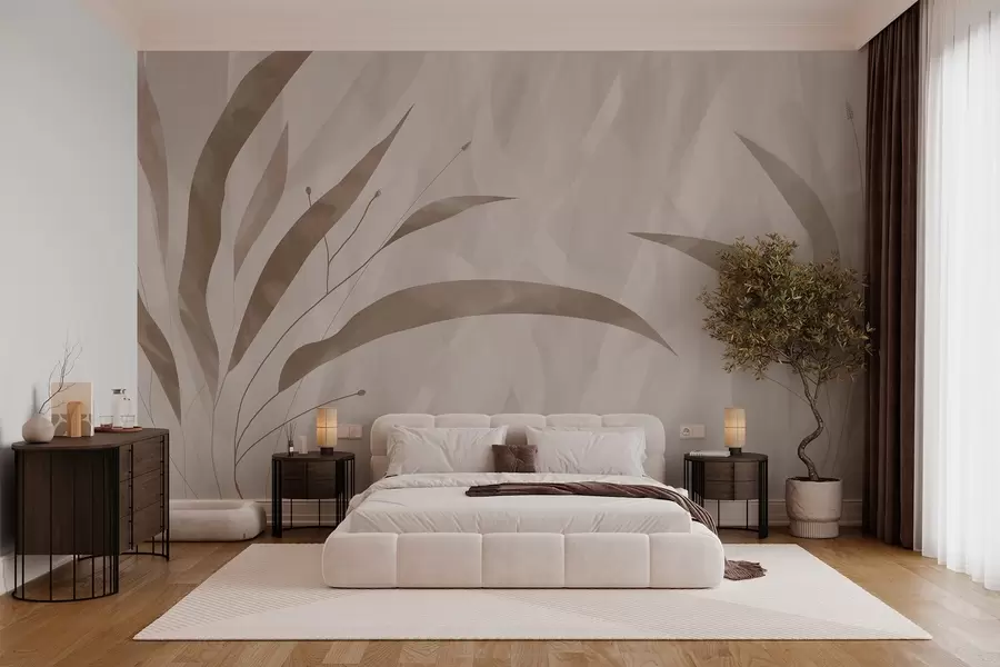wall murals Еко стил, биљке на текстурираној хетерогеној позадини у беж тоновима w03394