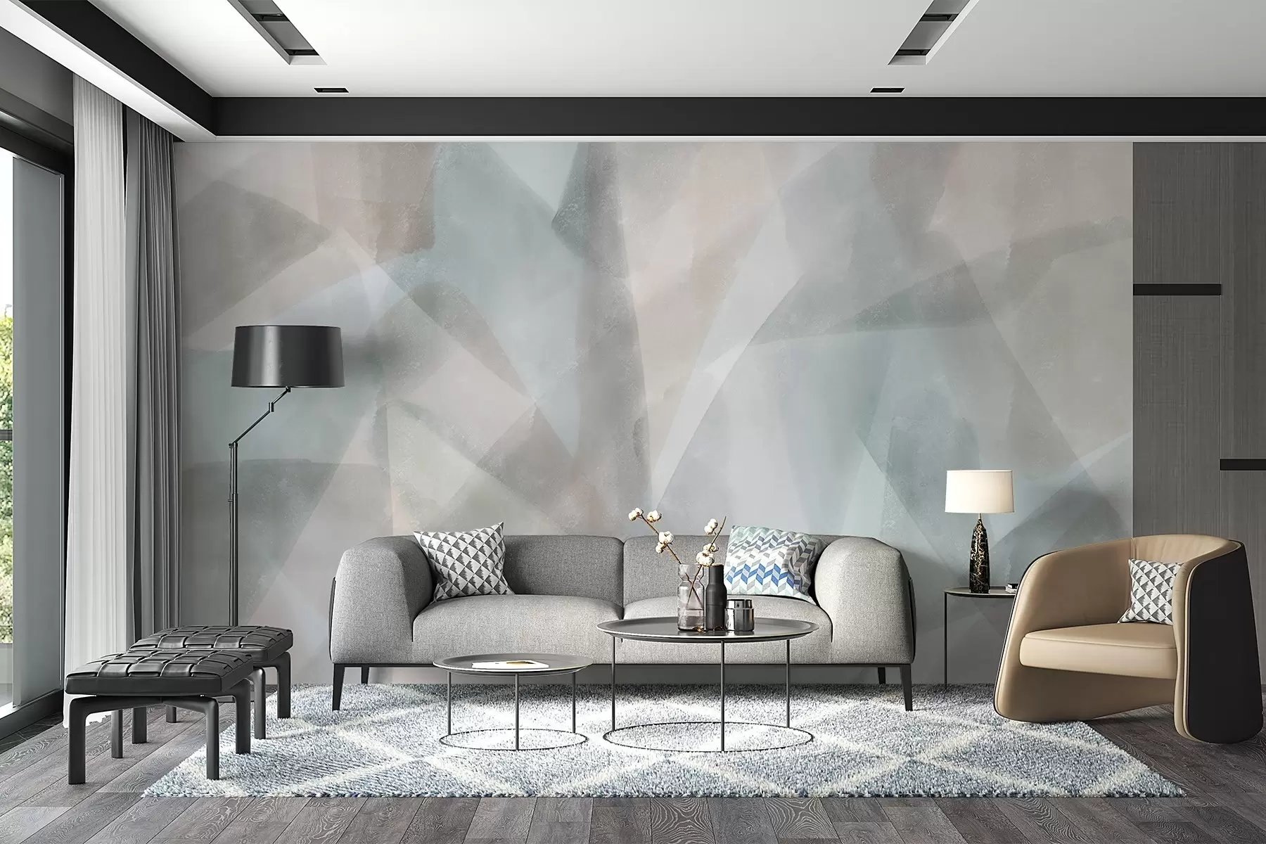 wall murals Апстрактни геометријски облици са ефектом акварела, нежне пастелне боје w08919