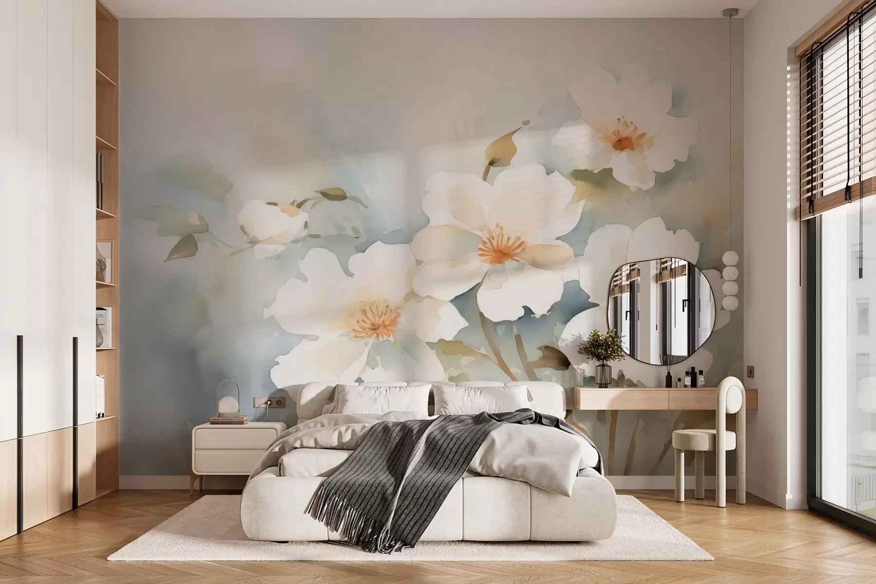 wall murals Бело цвеће имитација акварела w03415