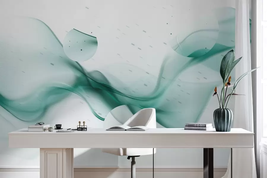 wall murals Геометријска апстракција таласа, замагљен стил, градијент, аквамаринске боје w03404v2