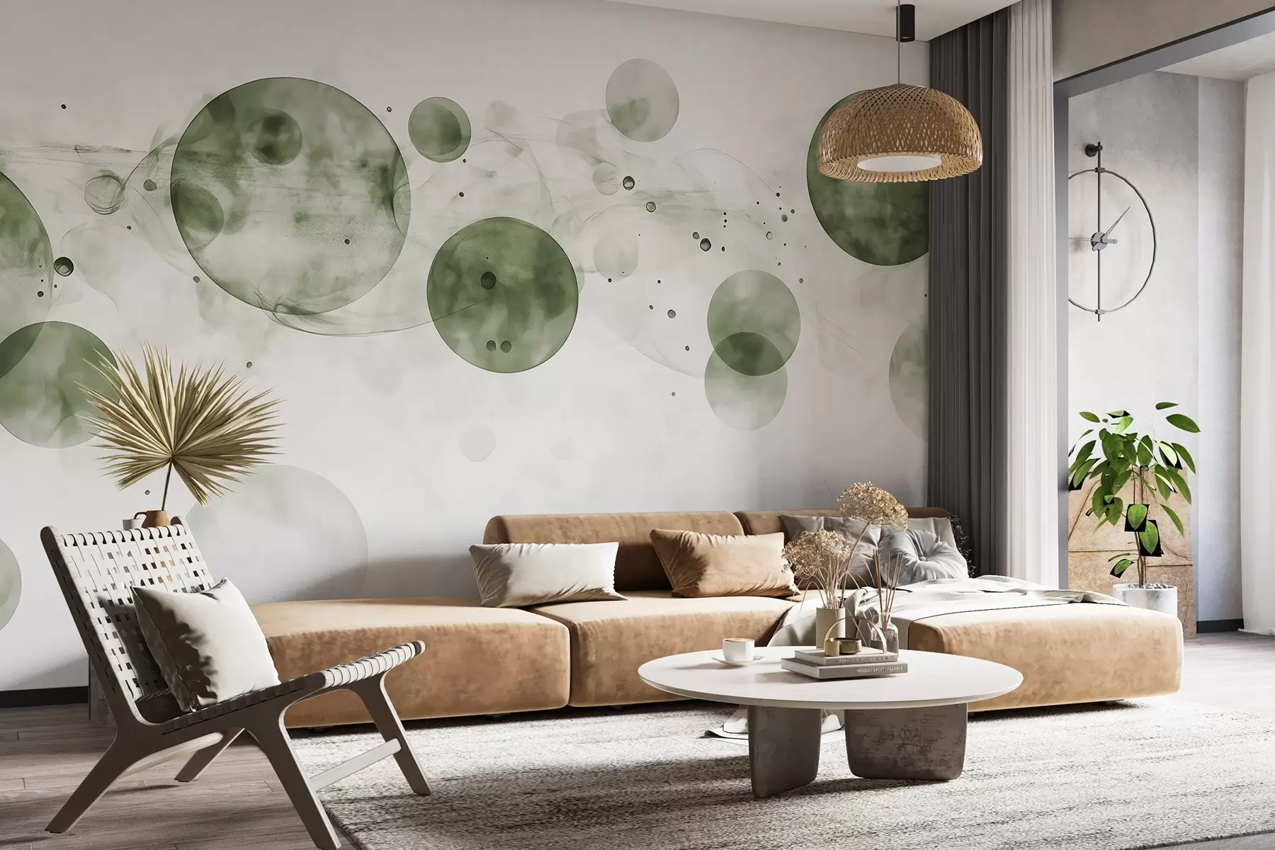 wall murals Кругови у стилу акварела, апстракција, етерична, флуидна уметност, зелене боје w03405v1