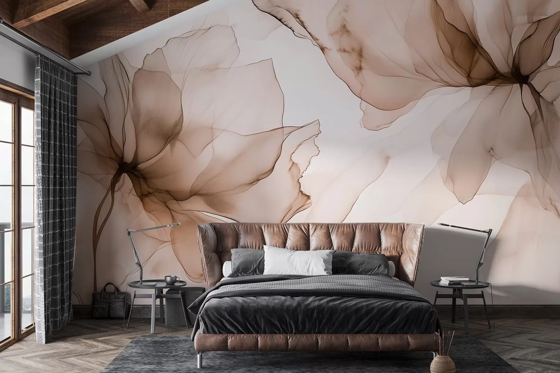 wall murals Цвеће у течном стилу, цветна апстракција, акварел, палета беж боја w03406v3