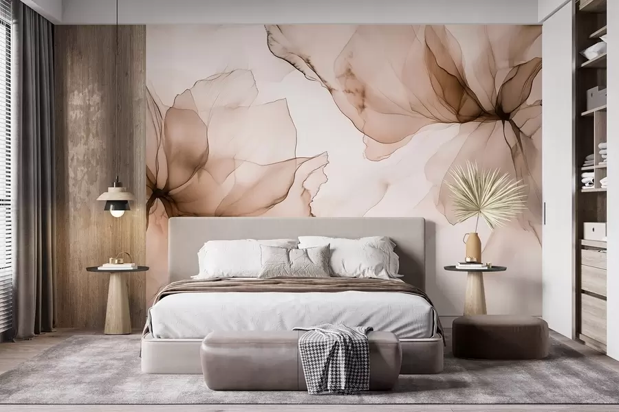 wall murals Цвеће у течном стилу, цветна апстракција, акварел, палета беж боја w03406v3