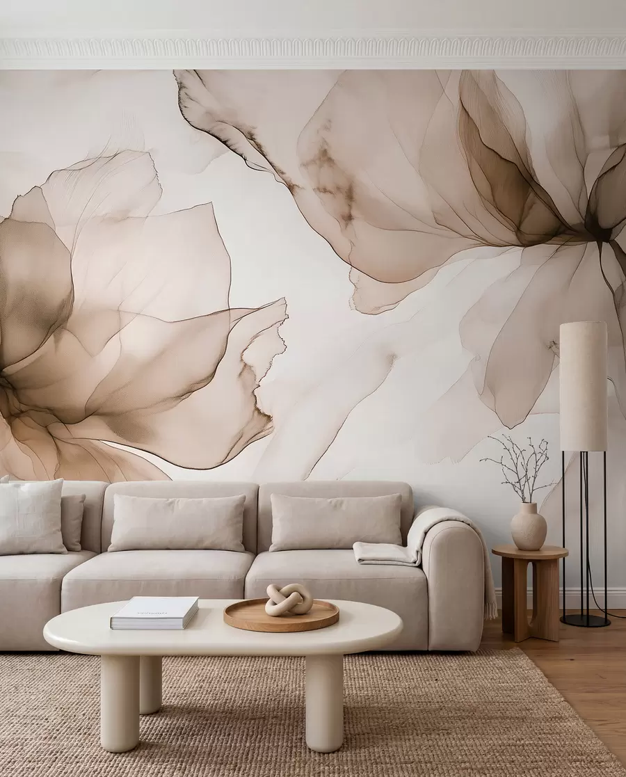 wall murals Цвеће у течном стилу, цветна апстракција, акварел, палета беж боја w03406v3