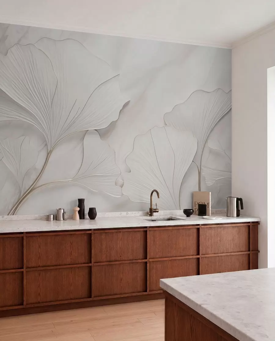 wall murals Пастелни листови на мермерној позадини w03440