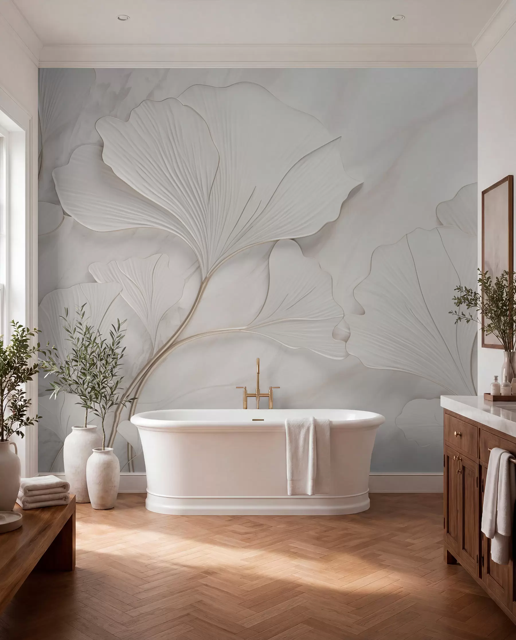 wall murals Пастелни листови на мермерној позадини w03440