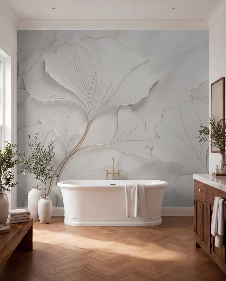 wall murals Пастелни листови на мермерној позадини w03440
