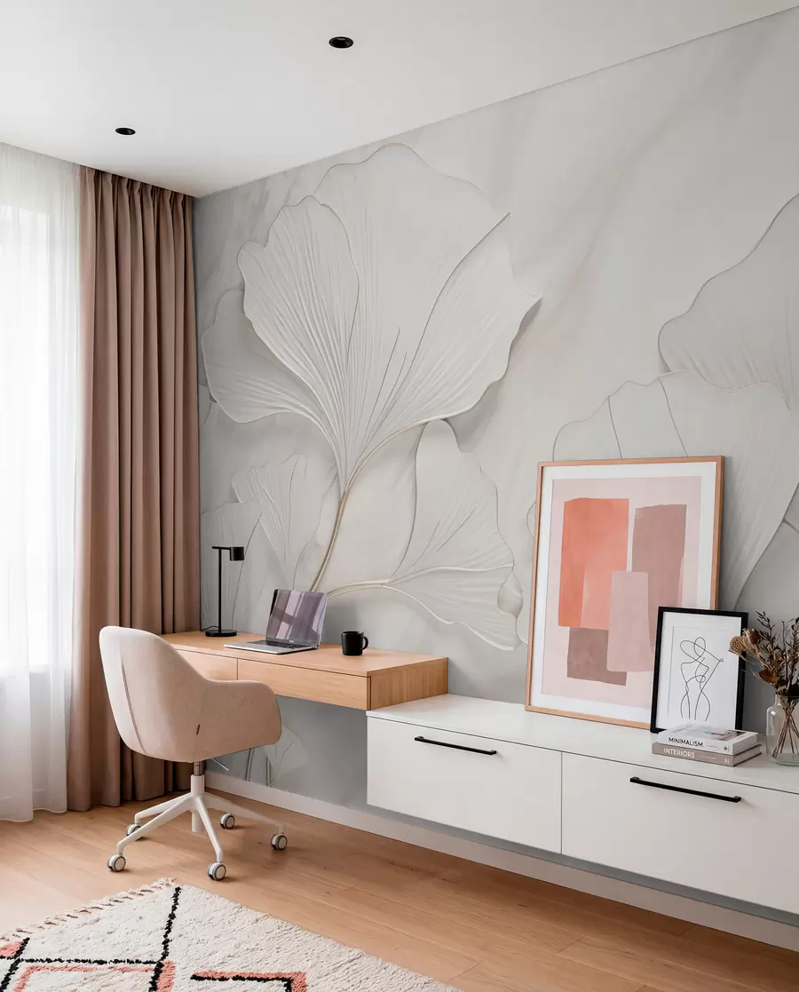 wall murals Пастелни листови на мермерној позадини w03440