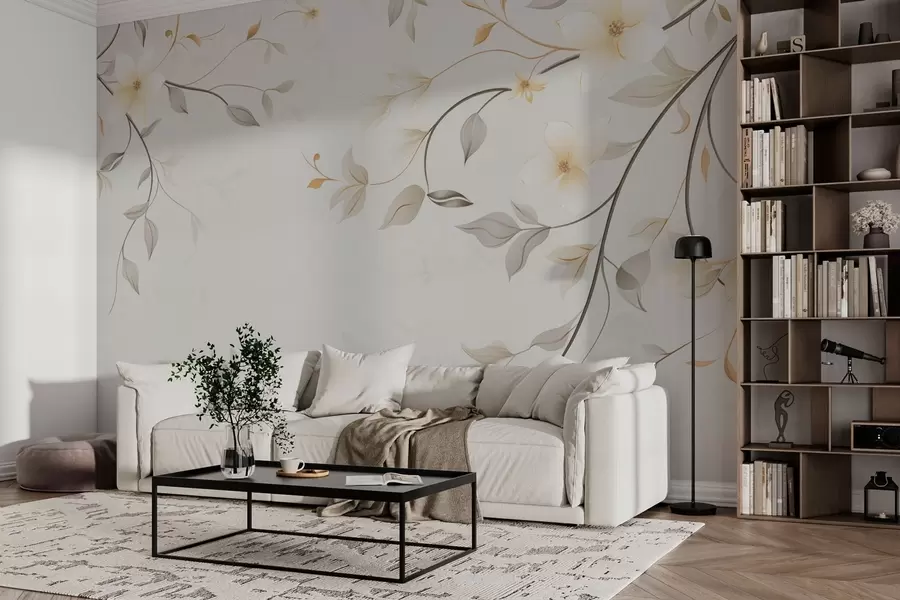 wall murals Висеће гране са цвећем и лишћем w03439
