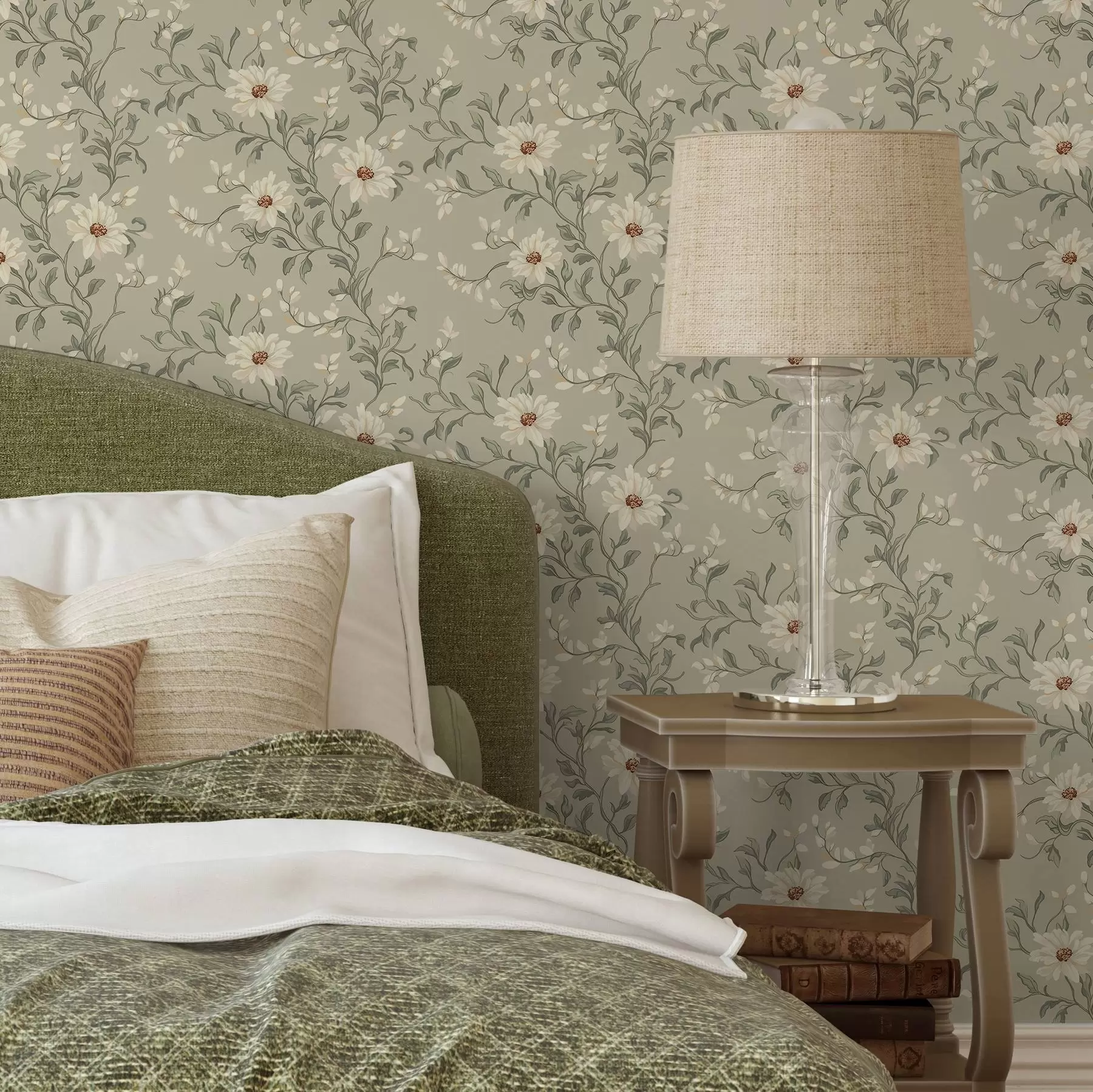 wall murals Бели цветови са вијугавим листовима на светлој позадини a00001v1