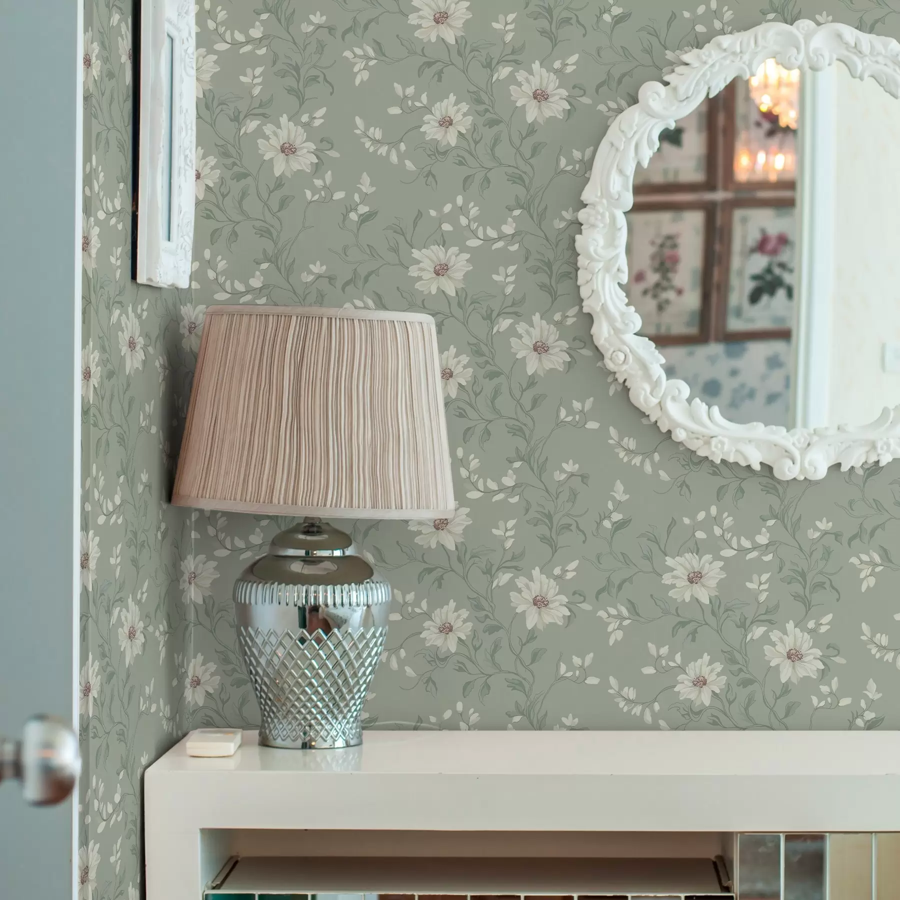 wall murals Бели цветови са вијугавим листовима a00001