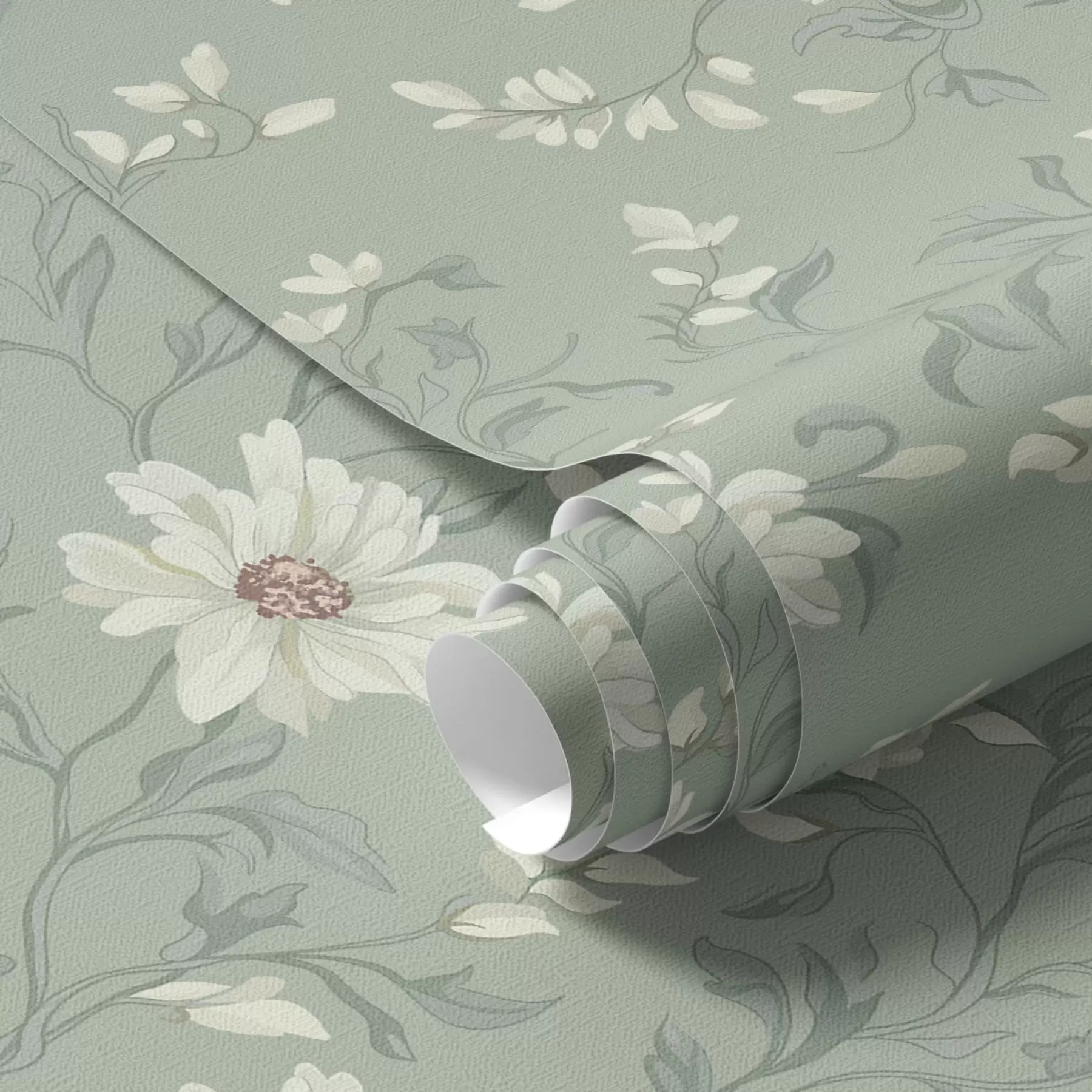 wall murals Бели цветови са вијугавим листовима a00001