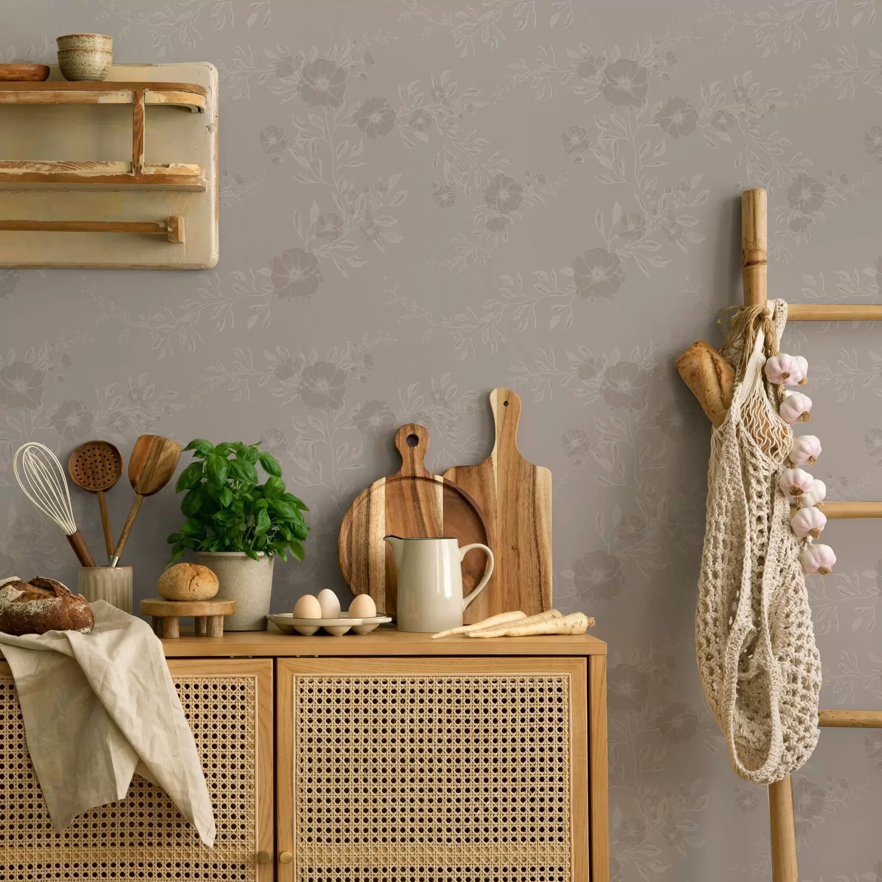 wall murals Цвеће са светлим листовима на сивој позадини a00006v1