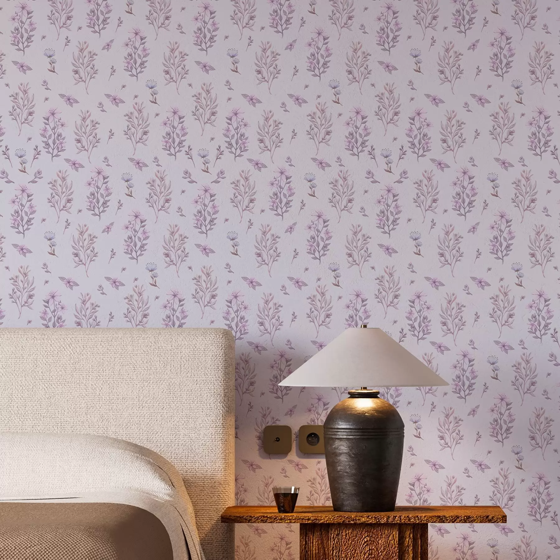 wall murals Нежно цвеће са стабљикама на белој позадини a00016