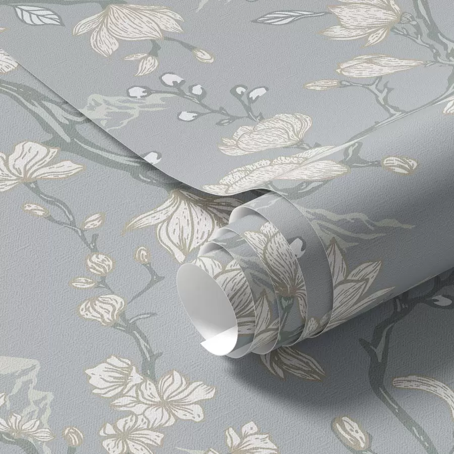 wall murals Бело цвеће на гранама и планинама на плавој позадини a00021