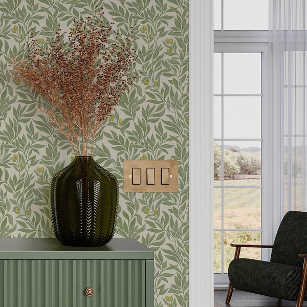 Тапете Зелене маслинове гранчице, Tapete u boho stilu, a00026 : uwalls.rs