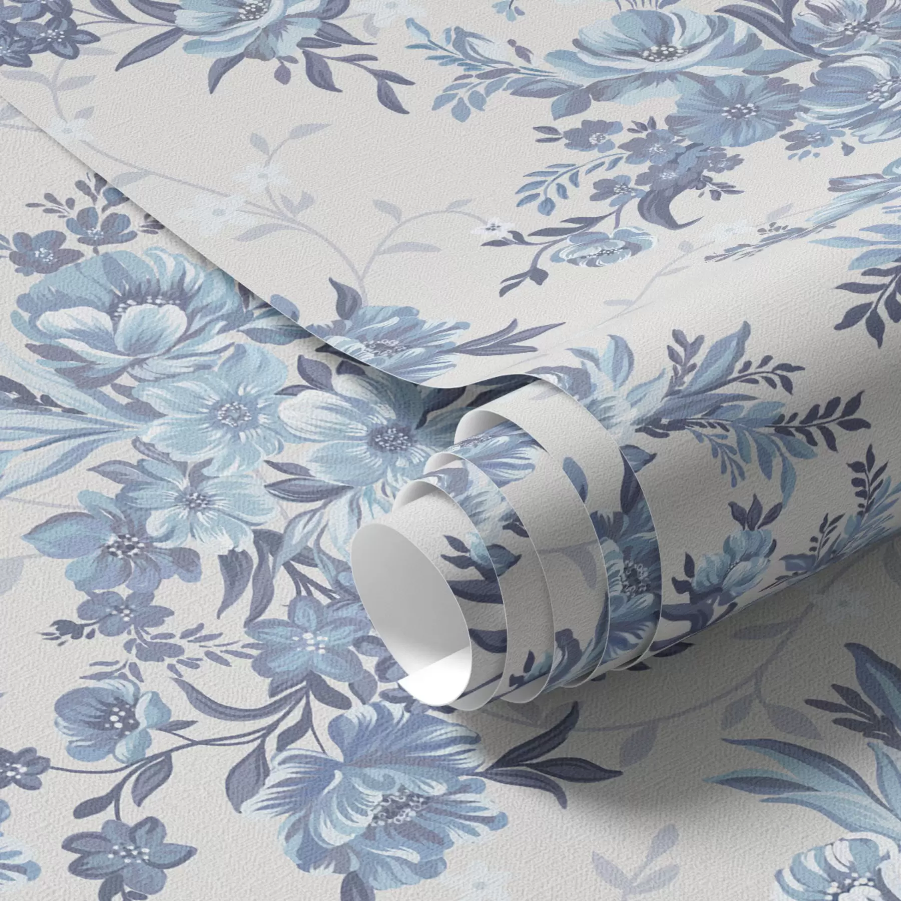 wall murals Нежно цвеће и лишће у плавим и плавим бојама на светлој позадини a00027