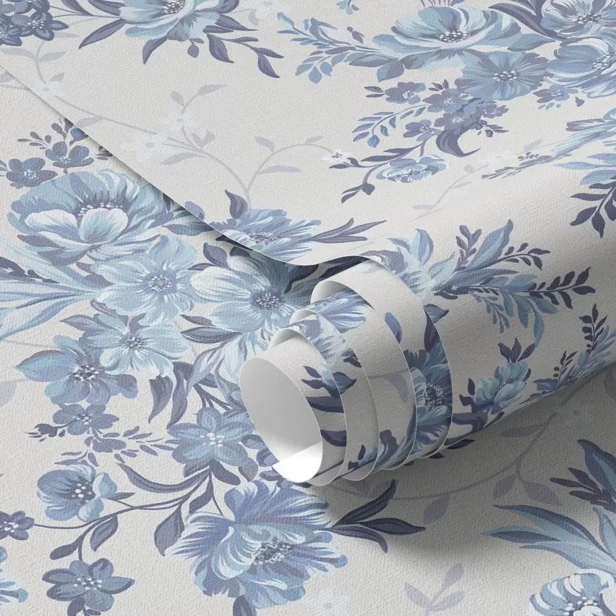 wall murals Нежно цвеће и лишће у плавим и плавим бојама на светлој позадини a00027