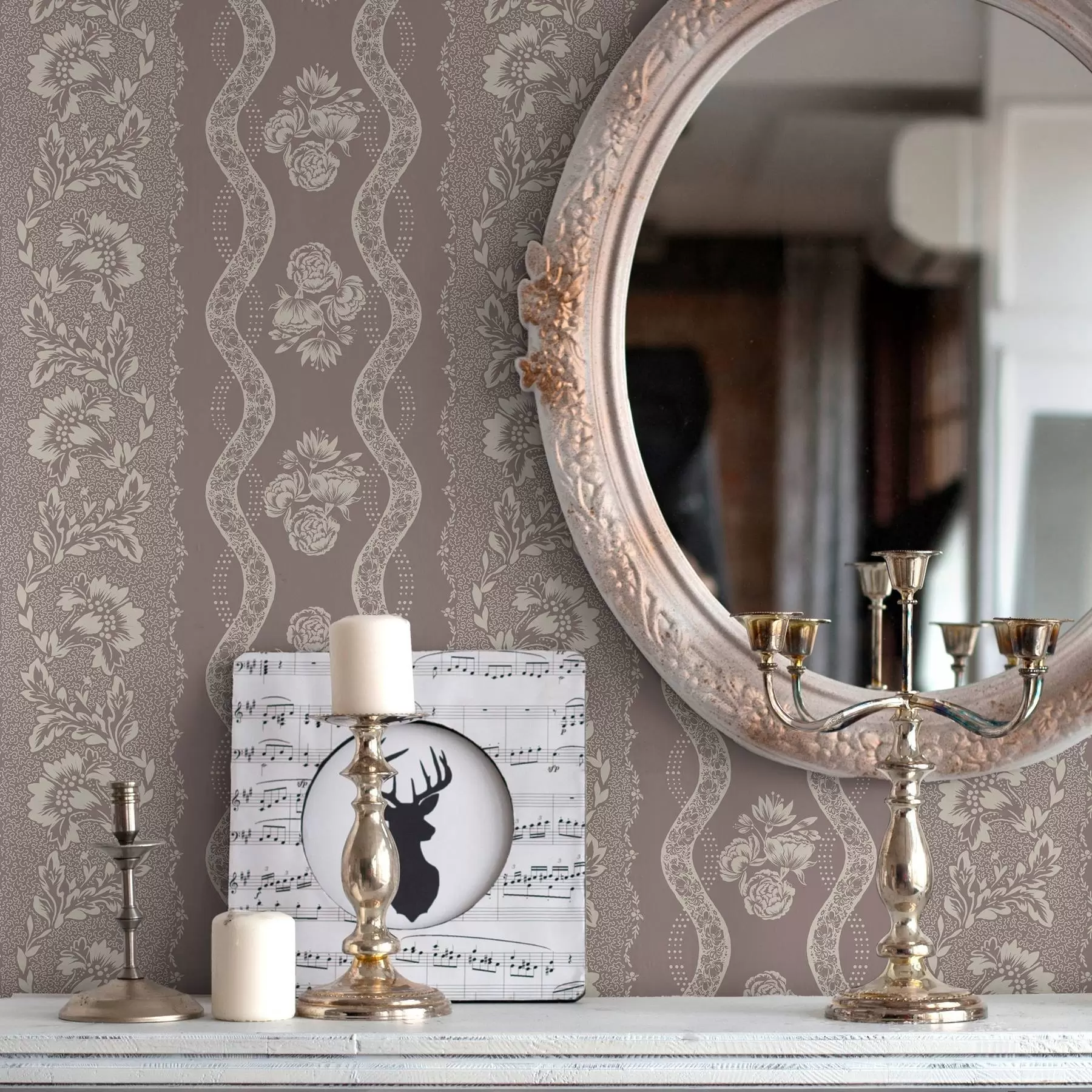 wall murals Нежан геометријски орнамент са цвећем и закривљеним линијама a00033