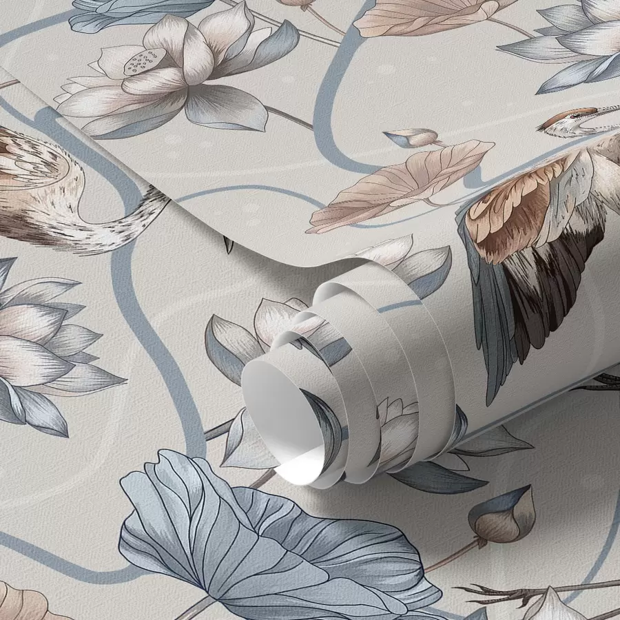 wall murals Композиција са ждраловима и лотосима у пастелним бојама a00064