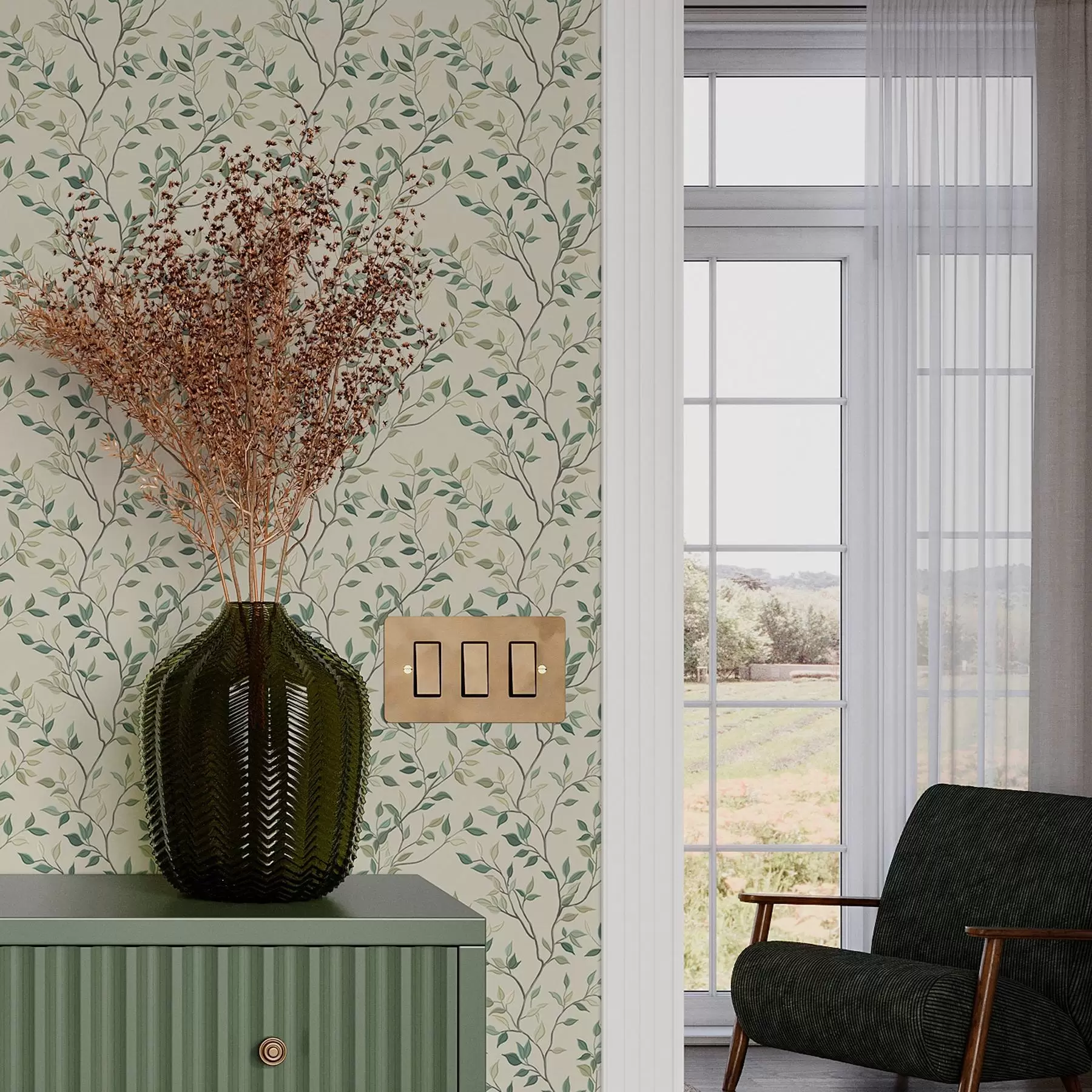 wall murals Нежно увијене гранчице са листовима a00071