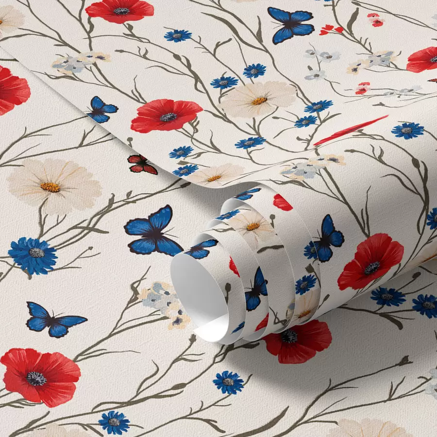 wall murals Мак, тратинчице и лептири на белој позадини a00072