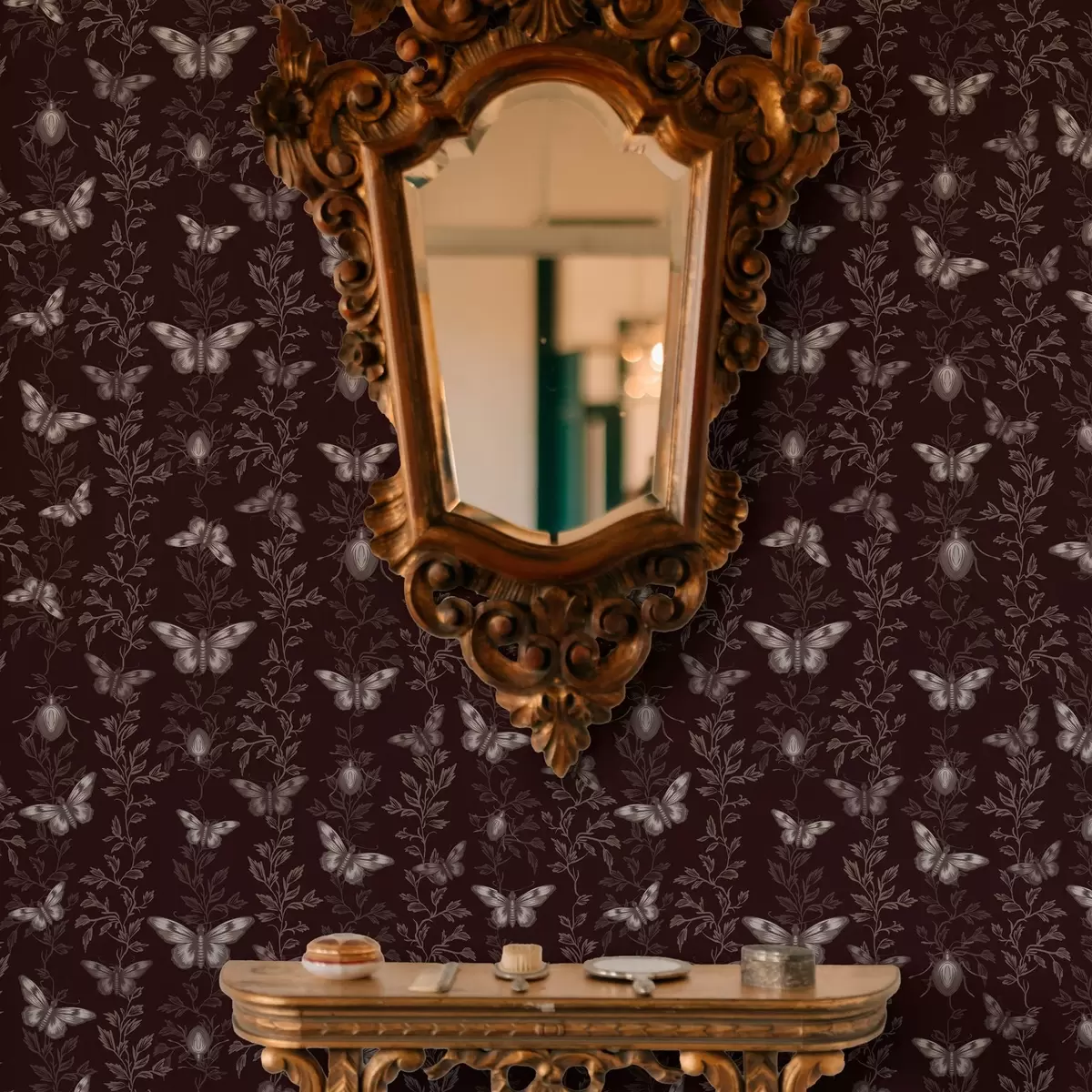 Позадина Композиција са лептирима, лишћем и инсектима на тамној позадини a00073v1