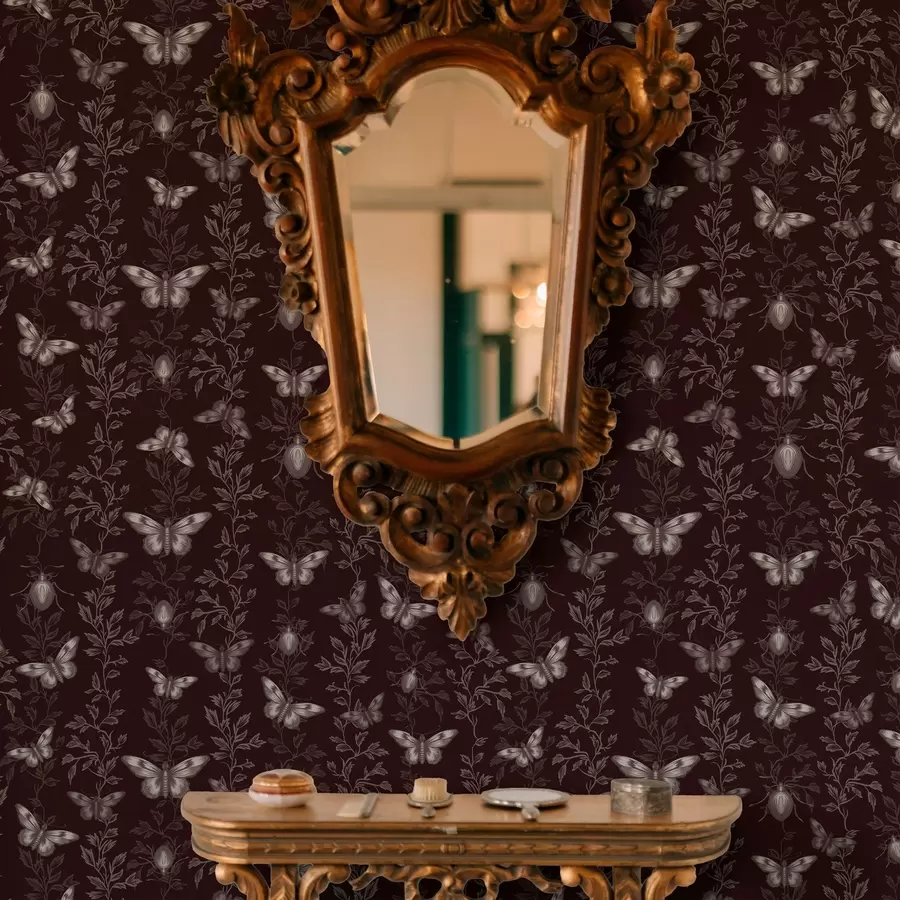 wall murals Композиција са лептирима, лишћем и инсектима на тамној позадини a00073v1