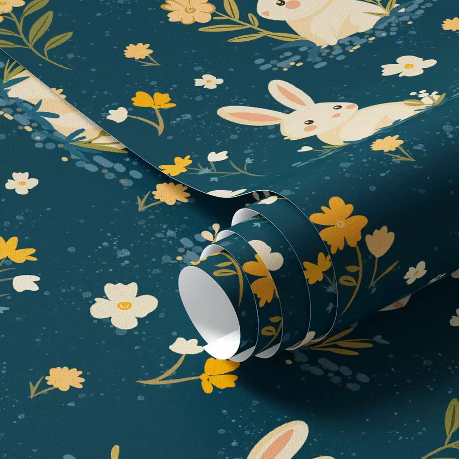 wall murals Зечеви у трави и цвећу на тамној позадини a00080
