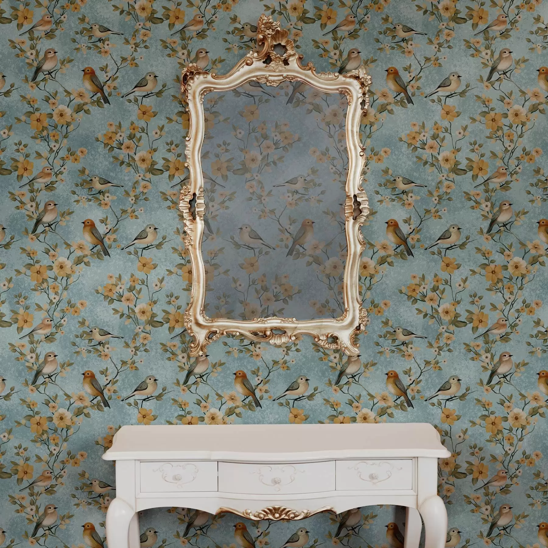 wall murals Мале птице на гранама на плавој позадини a00092