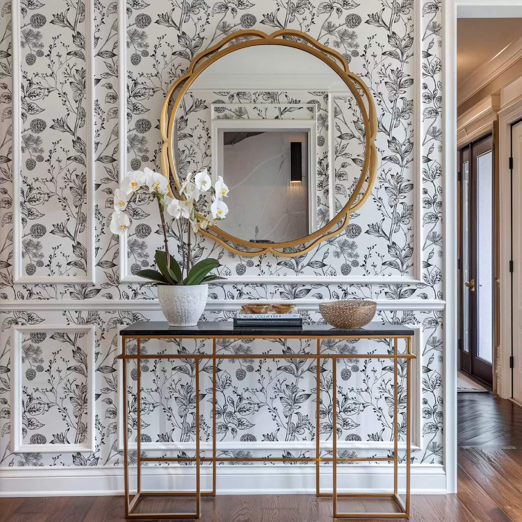 wall murals Црно-беле гране са листовима на белој позадини a00098v1