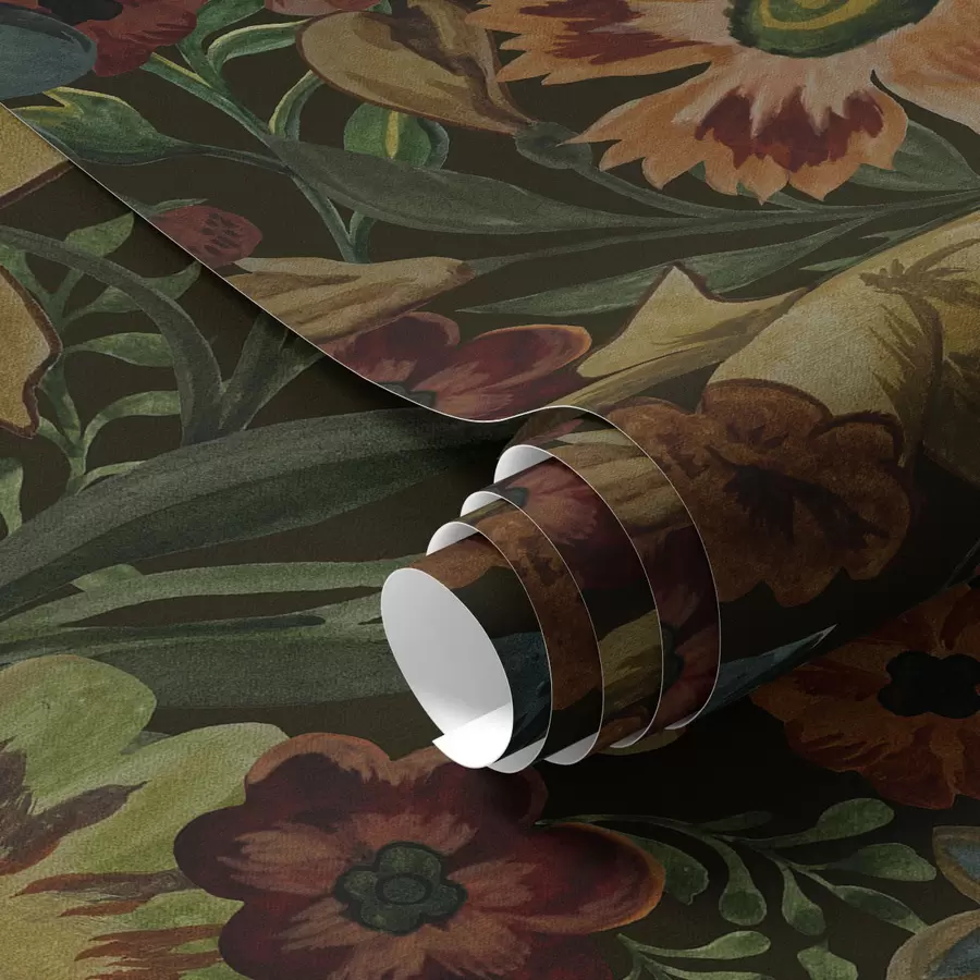 wall murals Тамно цвеће и лишће на тамној позадини a00100