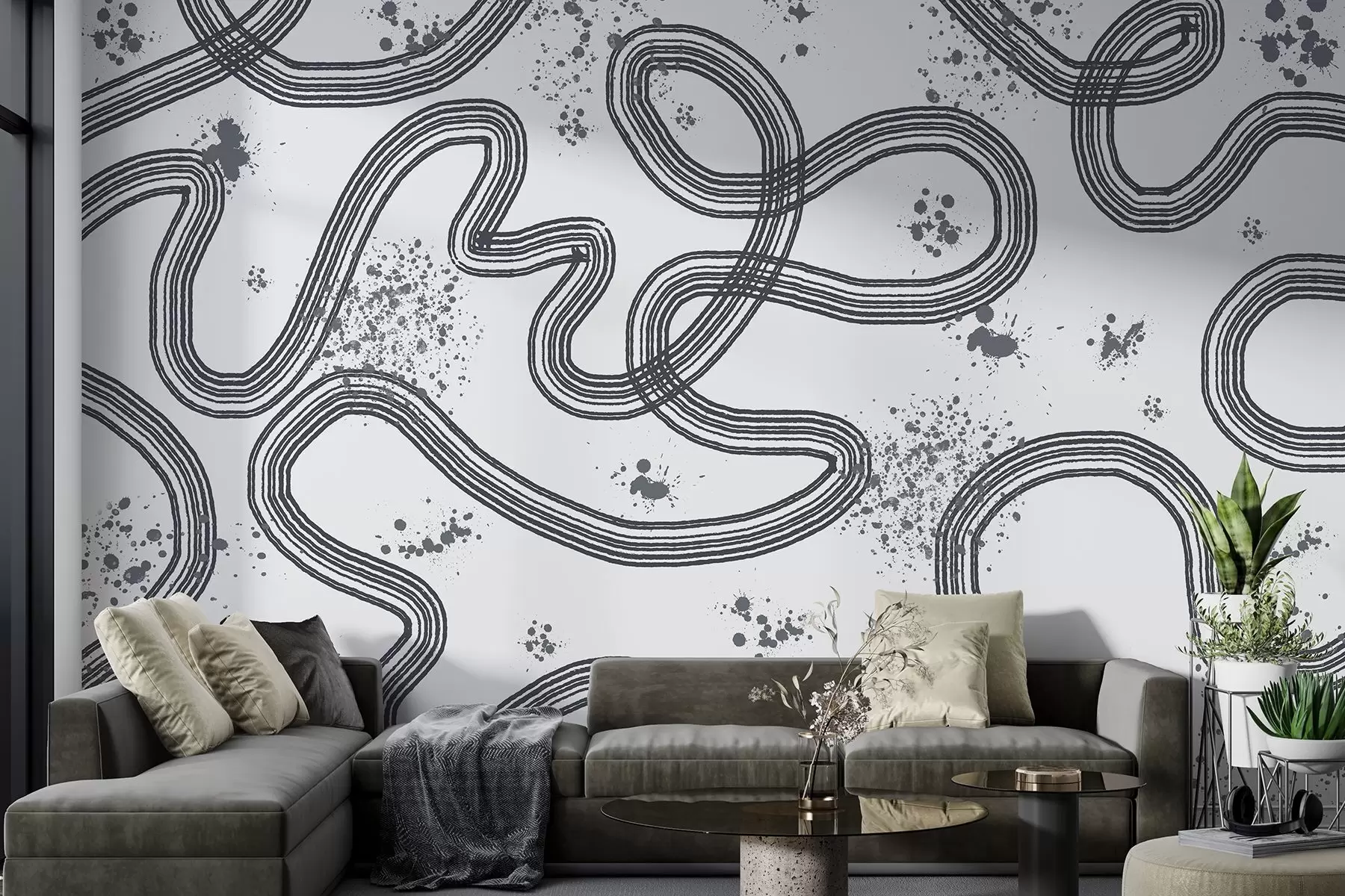 wall murals Линијски цртеж, прскање боје, минимализам, сива боја w03408v2