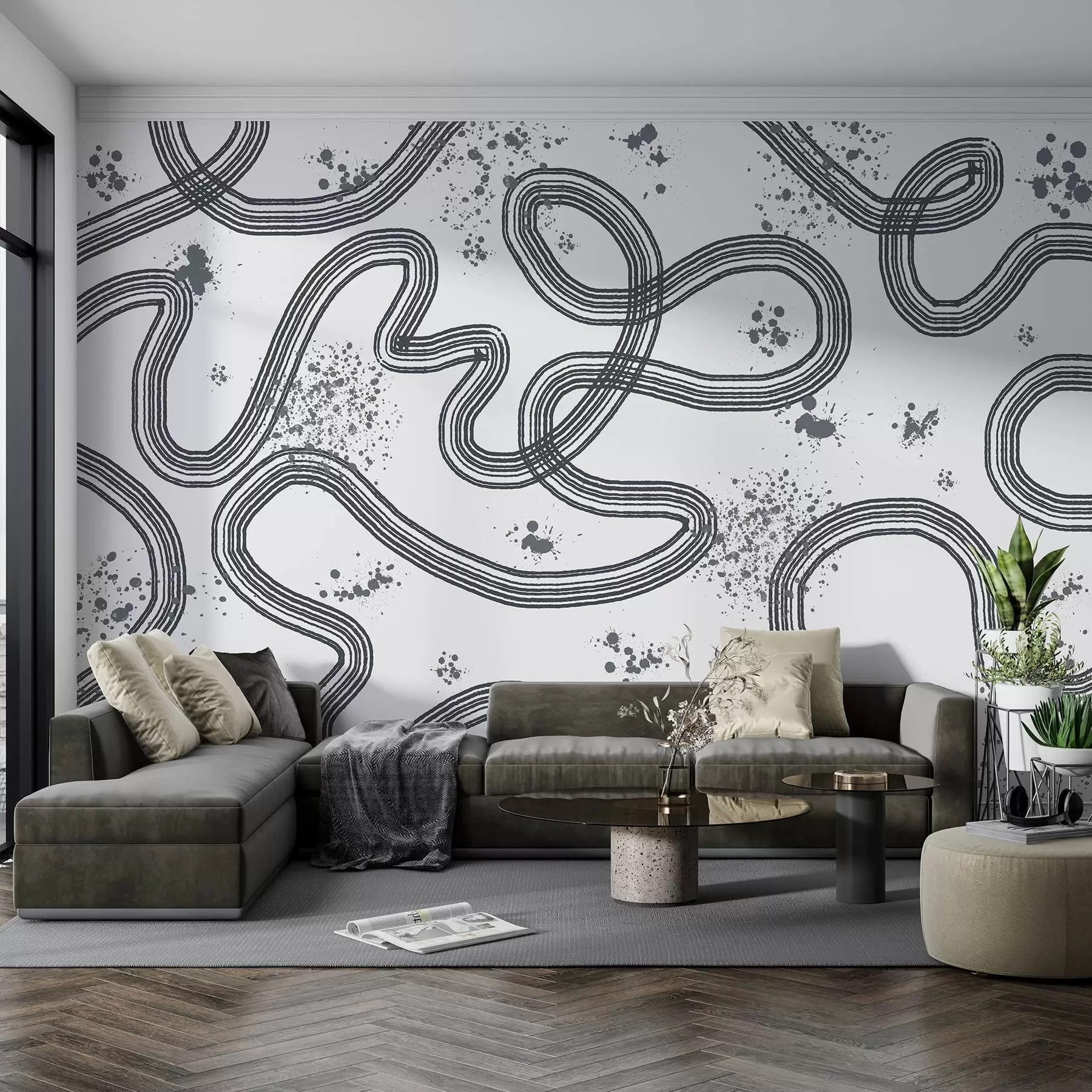 wall murals Линијски цртеж, прскање боје, минимализам, сива боја w03408v2