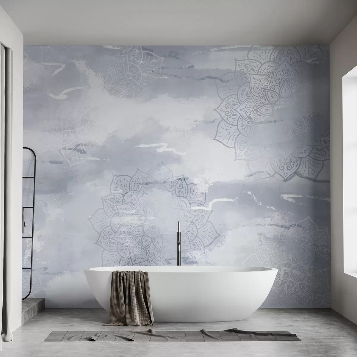 wall murals Мандале на пастелној позадини, живописни потези четкице, плаве боје w03409v1