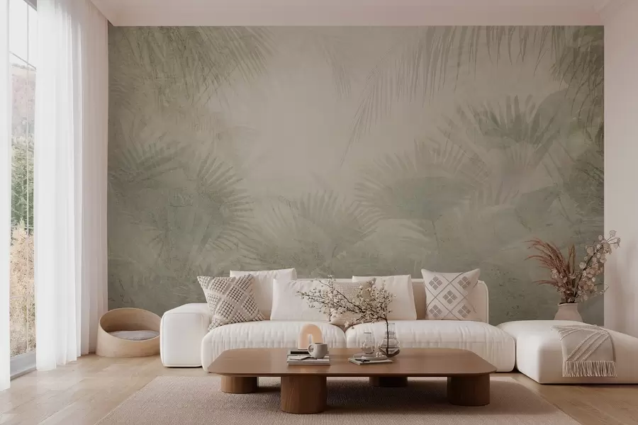 wall murals Текстуриране тропске ретро тапете у беж тоновима w03399