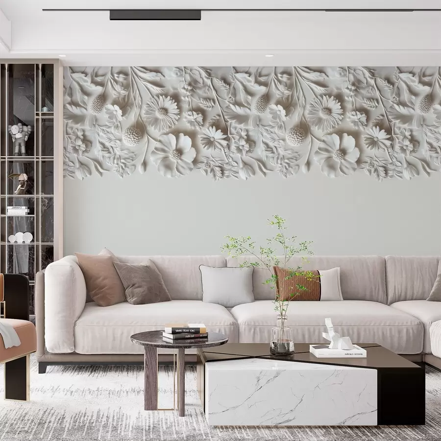 wall murals Имитација бас-рељефа цвећа на врху у млечној боји w03398v1